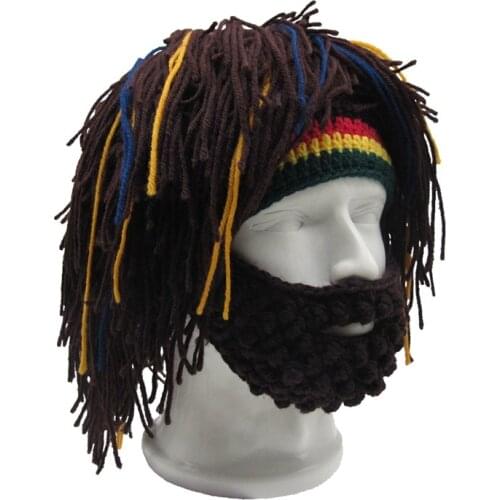 New Wig Beard Hat Rasta Beanie Caveman Bandana Handmade Crocheted Winter Hats Men Women Halloween Costume Funny Birthday Gifts