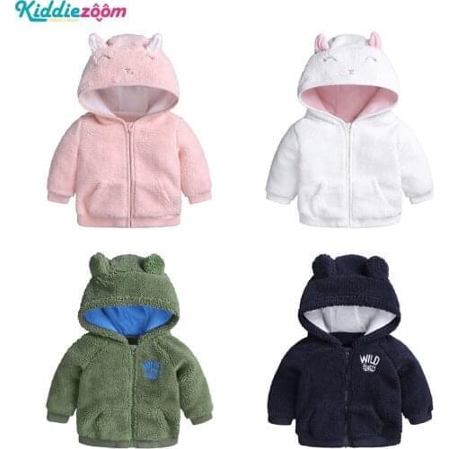 2020 Unisex Baby Boy Clothes Newborn 0-18M Solid Hooded Lamb wool Baby Girl Clothes Zipper Thick Winter Keep Warm Pocket
