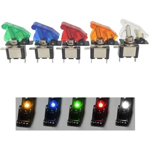1PC Auto Car Truck Illuminated LED 20A 12V ON / OFF Toggle Switch with Aircraft Flip Up Cover Red Blue Green Yellow White