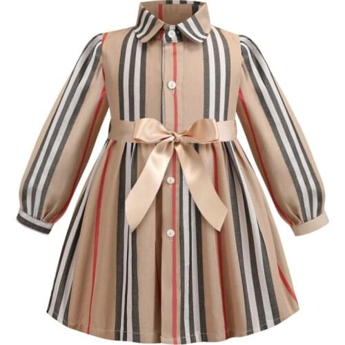 Girls Dress Long Sleeve 2021 Autumn Kids Dresses for Girls Striped Bow Children Princess Dresses Toddler Girl Clothing 2-8Years