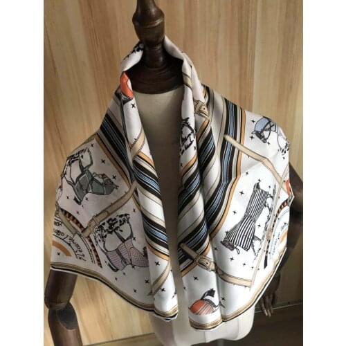2021 new arrival fashion elegant white horse 100% silk scarf 90*90 cm square shawl twill wrap for women lady girl