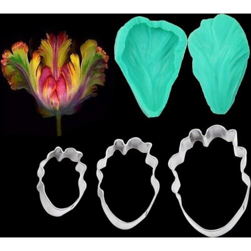 Parrot Tulips Petal Flower Veiners Silicone Molds Fondant Sugarcraft Gumpaste Resin Clay Water Paper Cake Decorating Tools CS254