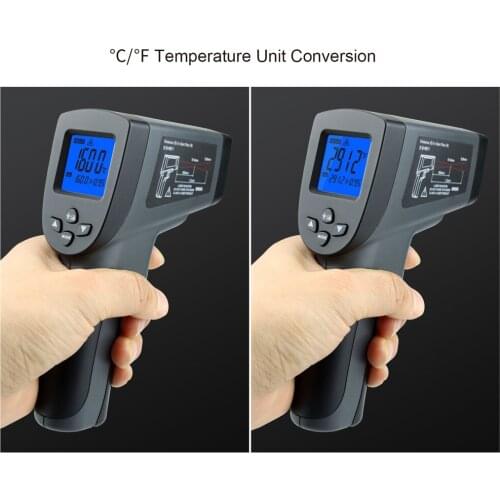 Handheld Digital Thermometer Two Laserlines Non-Contact Object Temperature Measurement Tool with Data Low Battery Alarm Function
