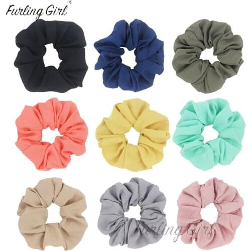 Furling Girl 1 PC Korean Linen Solid Colors Chiffon Elastic Hair Bands Ponytail Holder for Women Hair Accessories Headbands
