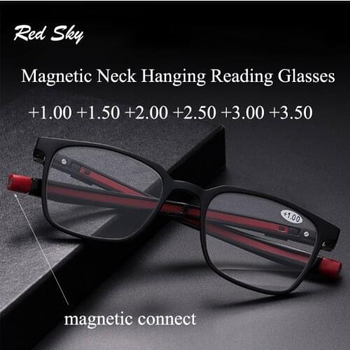 Adjustable Neck Hanging Reading Glasses Portable Magnet TR90 Square Frame Unisex Presbyopia Eyeglasses Prescription Myopia Lense