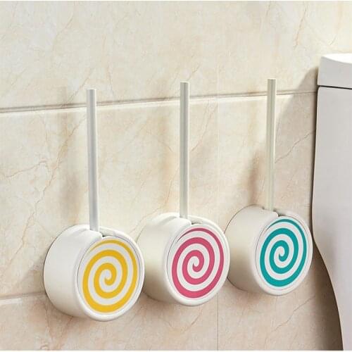 Toilet Brush And Holder Cute Candy Shape Wc Toilet Brush Cleaning Brush For Bathroom Wall-Mounted Long Handle Cleaning Tools