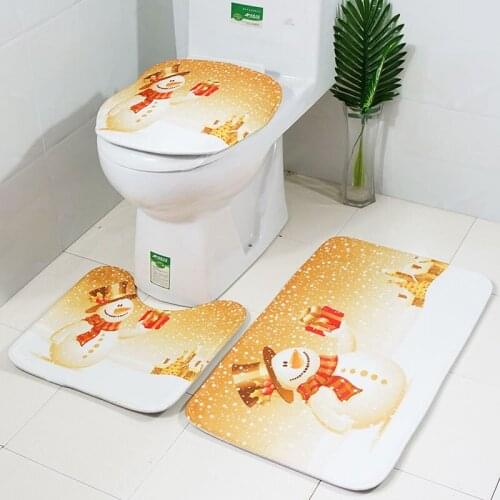 Marry Christmas cartoon Three-piece set 3D printed Bathroom Pedestal Rug Lid Toilet Cover Bath Mat Set drop shipping 05