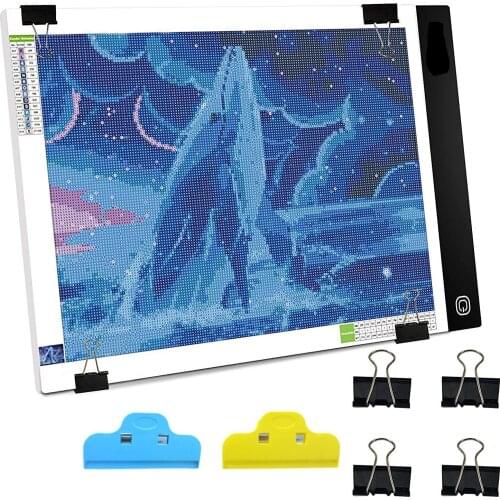 A4 LED Light Pad - Upgraded Diamond Painting Light Box Dimmable Tracing Light Board, Animation, Drawing Light Box with 6 Clips