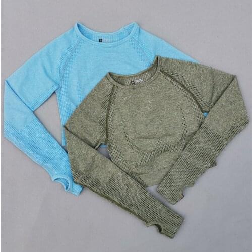 Vital Seamless Yoga Crop Top For Women Long Sleeve Gym Workout Tops with Thumb Holes Sports Running Shirt Women Sportswear