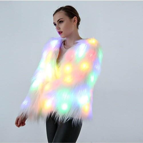 High imitation fur coat stage costumes female costume Christmas luminous clothes Bar dance show nightclub coat Turf coat