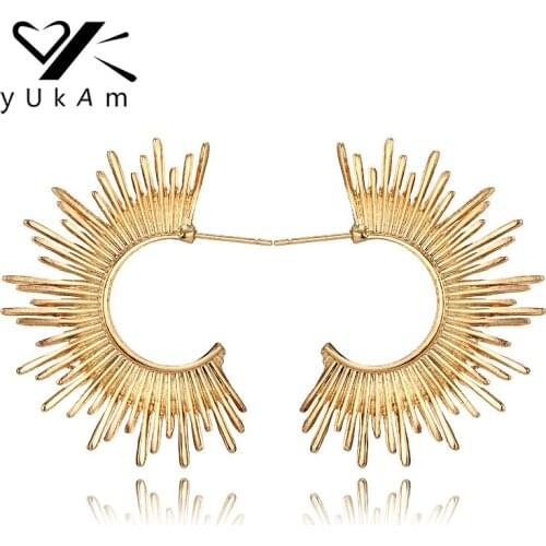 YUKAM Ethnic Personality Punk Creole Hoop Earrings Gold C Shape Sun Earrings for Women Big Exaggerated Earrings Vintage Jewelry