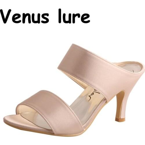 Wedopus Women Evening Lazy Shoes Nude Color Party Wear Sandals 7.5CM