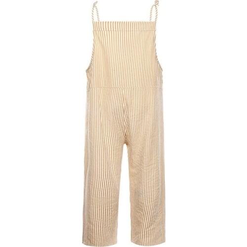 Plus Size S-XL Women Casual Vertical Stripes Bib Overall Sleeveless Pockets Jumpsuit Dungarees Wide Leg Jumpsuit Pants Jeans Plu