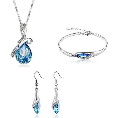 Free Shipping New 2016 Crystal Jewelry Sets Pendants & Necklaces Stud Earring Bracelet Bangles Silver Plated Chain For Women