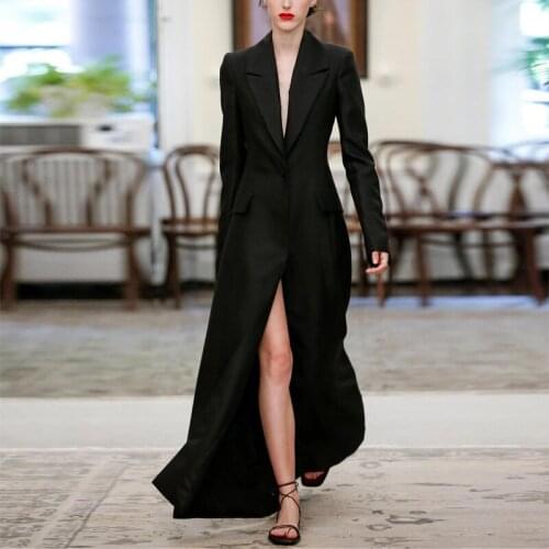 Vestidos Mujer Rushed Spring Polyester A-line Notched Dress Womens Dress 2020 New Super Long Slim Suit Collar Fashion Sleeve