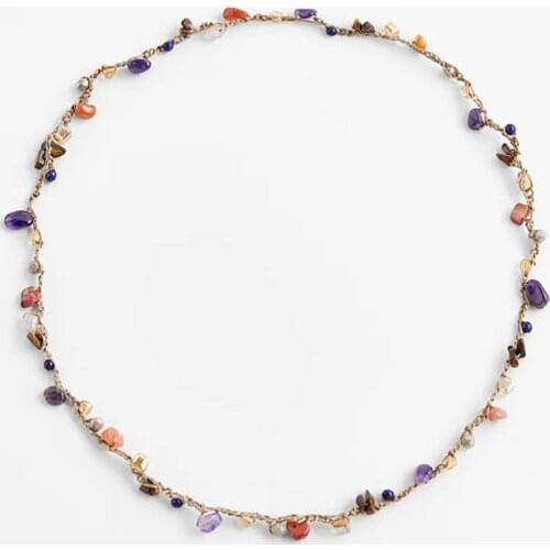 ZA Trendy Boho Long Multicolor Natural Stone Weave Womens Necklace Vintage Statement Handmade Chain Necklace Jewelry Gifts
