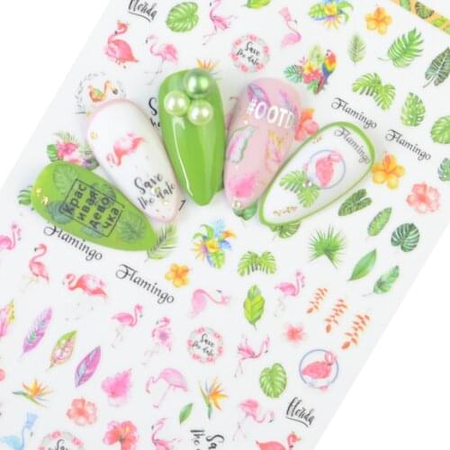 Nail Stickers Green Leaf Flamingo Flowers Cactus 3D Self Adhesive Decals Nail Art Decorations Wraps Flakes Sliders DIY Manicure