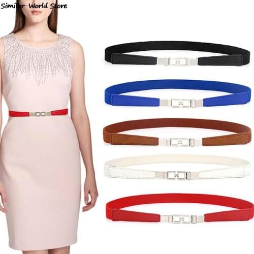 1Pcs Fashion Women PU Black White Waist Band Thin Elastic Waist Belt Dress Apparel Accessories Cinturon Mujer 4 Colors
