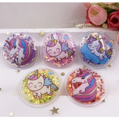 10PCS 40mm Colorful Glitter Transparent PVC Filling Sequin Unicorn Applique Making Hair Clip Accessories DIY Craft Supplie E25