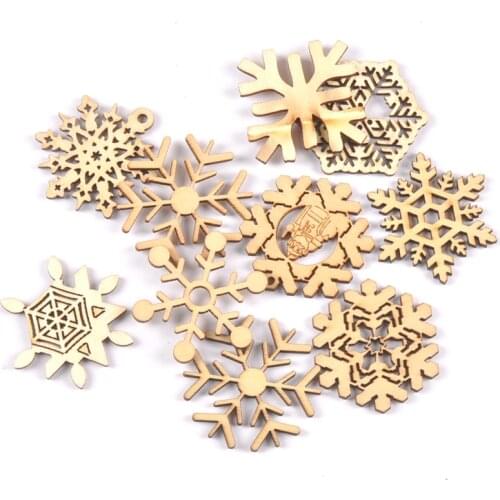 Mixed Christmas Snowflake Pattern Pendant Wood Craft Supplies For DIY Scrapbook Home Wooden Decoration Ornament 10pcs 45mm m1979