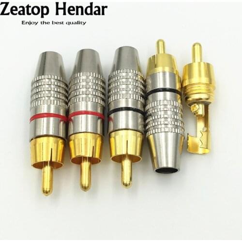 100 Pcs High quality RCA Male Plug Gold Audio Video Locking Cable Adapter Connector Red + Black