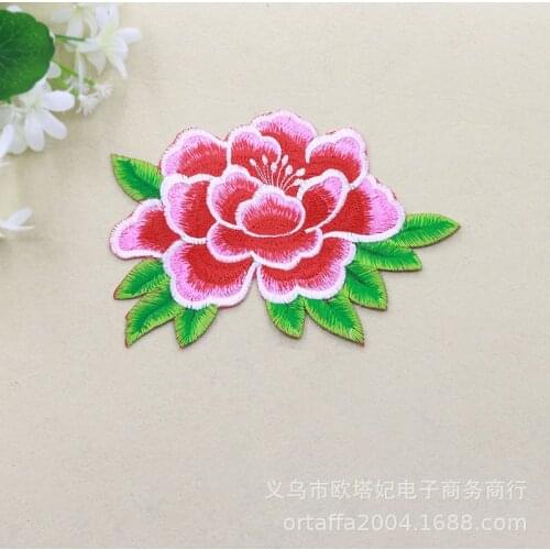 50pcs/Lot Peony Embroidery Embroidery Patches Letters Clothing Decoration Accessories Diy Iron Heat Transfer Applique Clothes