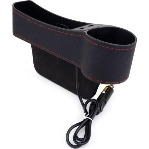 Car Black Right Side Seat Slit Pocket Crevice Storage Organizer Box with 2USB Port Accessories