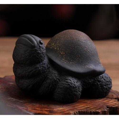 Black Clay Purple Sand Mini Tea Ornaments Creative Big Head Little Turtle Tea Tray Supportable Tea Art Tea Accessories Tea Pet