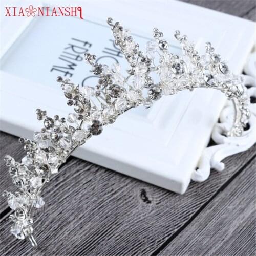 XIAONIANSHI New fashion white crystal crown Bride Tiara wedding hair jewelry pearl big hoop Hair accessories Beauty Crown LS347