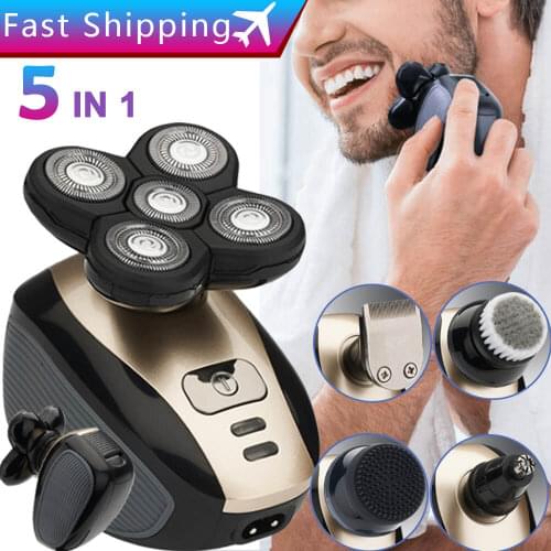 Men 5 In 1 Rechargeable Electric Shaver Five Floating Heads Razor Clipper Facial Cleaning Brush 4D Beard Nose Ear Hair Trimmer