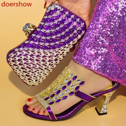 Doershow Italian Shoe with Matching Bags Shoe and Bag Set for Party In Women Italian Matching Shoe and Bag Set with stone SJU1-5