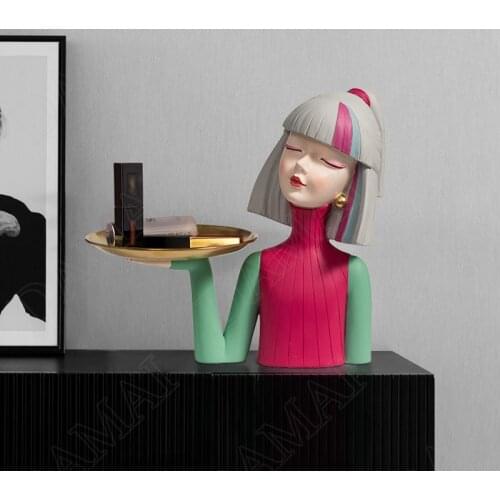 European Resin Storage Tray Creativity Smiling Girl Restaurant Decor Tray Living Room Desktop Snack Organizer Home Decoration