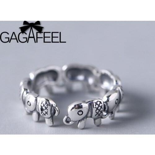 GAGAFEEL Cute Animal Elephant Rings 925 Sterling Silver Vintage Style Solid Silver Finger Ring Fashion Women Jewelry US Size