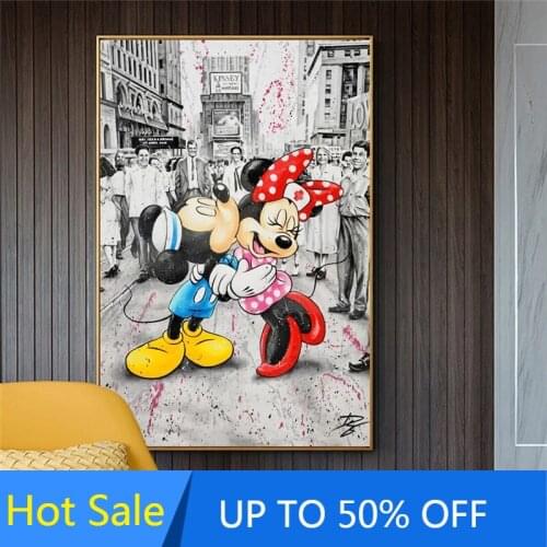 Graffiti Art Disney Anime Canvas Painting Wall Art Posters and Prints Street Mickey Mouse Lover Embrace Picture Kids Room Decor