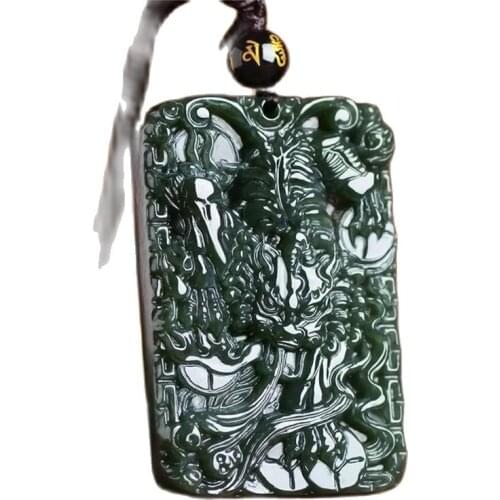 Xinjiang Hetian Jade Pendant Green Jade Qilin Square Brand Pendant