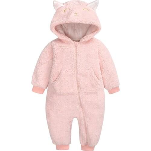 2021 Newborn Baby Romper Infant Girls Polar Fleece Overall Baby Hooded Jumpsuits Autumn Winter Clothes