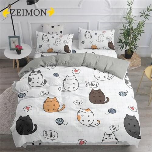 ZEIMON Cartoon Bedding Set Cute Cats Printed 3D Duvet Cover Set Twin Full Queen King Double Sizes Pillowcase Bedclothes
