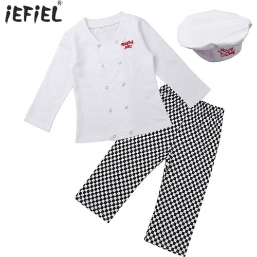 Baby Boy Girl Clothes Set Chef Halloween Cosplay Outfits Baby Cook Chef Kitchen Uniform Tops Pants Hat Photography Party Costume