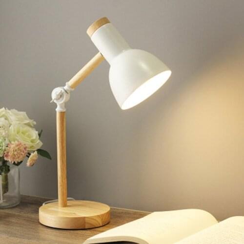 Creative Nordic Wooden Art Iron LED Folding Simple Desk Lamp Eye Protection Reading Table Lamp Living Room Home