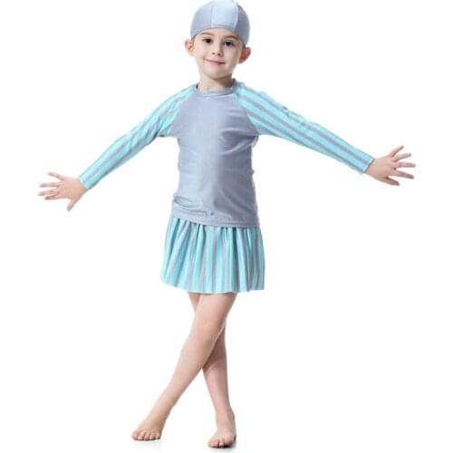 80cm-160cm 3 Piece Swiming Suit Muslim Girl Swimwear Children`s Cute Swimming Suit Islamic Clothing Long Sleeve Beach Clothing