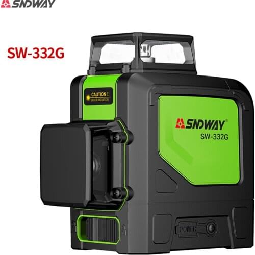 SNDWAY laser level meter green beam 3d automatic leveling cross horizontal and vertical 360 degree rotation adjustment SW-333G