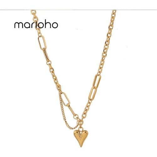 Marioho 2020 Mixed Chain Love Heart Necklaces Small Charm Choker Necklaces For Women Vintage Titanium Steel Necklace Jewelry