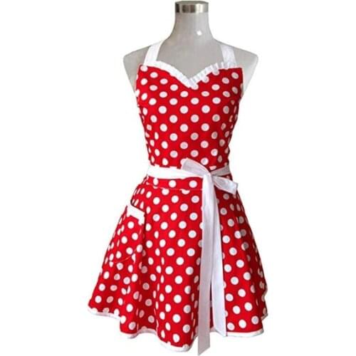Lovely Sweetheart Red Retro Kitchen Aprons Woman Girl Cotton Polka Dot Cooking Salon Pinafore Vintage Apron Dress Waterproof
