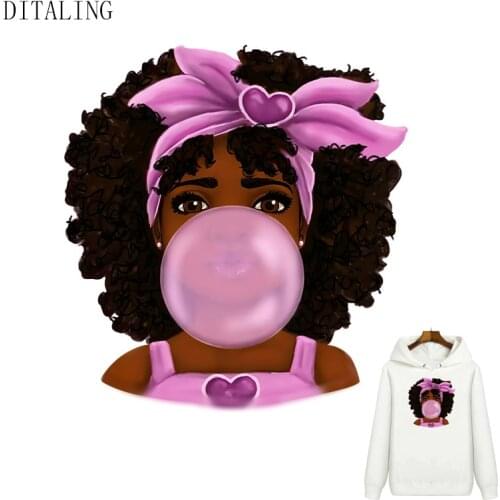Fashion African Girl Patches For Clothing Print-On T-Shirt Thermal Sticker On Clothes Beauty Black Girl Iron On Patch For Hooide