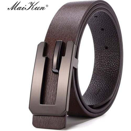 Maikun Luxury Genuine Leather Belt For Men Casual Simple Alloy Smooth Buckle Youth Fashion Business Pants Belt