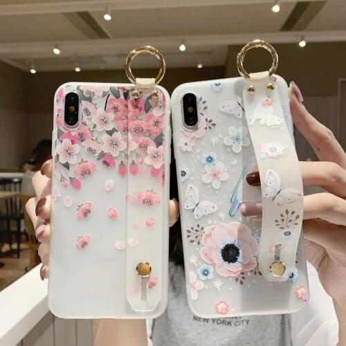 Wristband Flower Soft TPU Case For iphone 12 7 8 6 6s plus 11 Pro Max X Xs max XR se Relief Floral Phone Holder Case