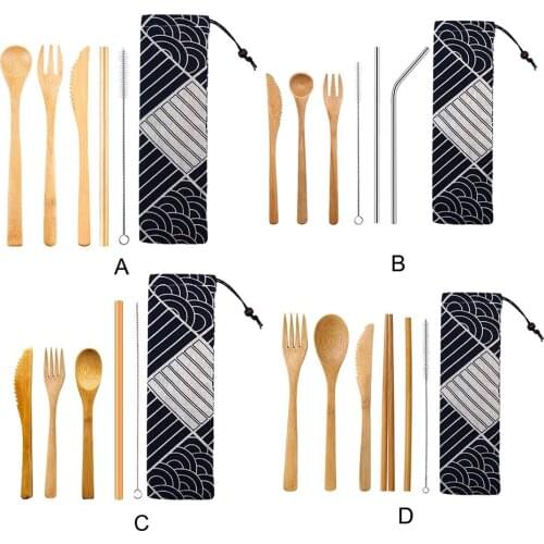 Bamboo Utensils travel Cutlery Set Eco-Friendly Wooden Outdoor Portable Utensils Zero waste bamboo cutlery set