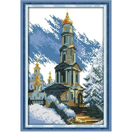 Sky city cross stitch kit building tower 14ct 11ct count printed canvas stitching embroidery DIY handmade needlework plus