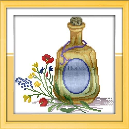 Joy Sunday The wine bottle and flowers Cross stitch Embroidery Kit Modern Print Canvas Painting For Wall Art Picture Home Decor