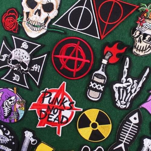 Diy Punk Patches Iron On Patch On Clothes Embroideied Patches Skull Jacket Sticker Embroidey Patch For Clothing Applique Badges